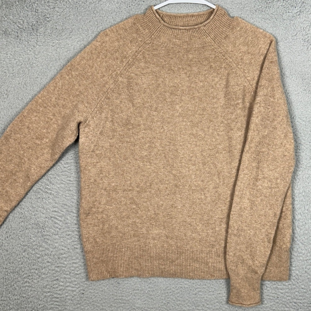 J Crew Sweater Womens Medium Tan Merino Wool Alpaca Blend Mock Neck Pullover EUC